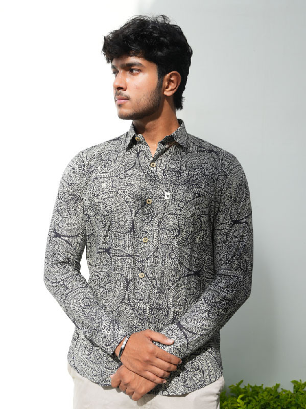 Men's Black & White Paisley Pattern Shirt