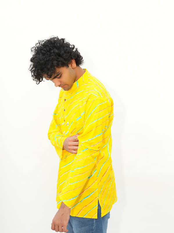Men’s Vibrant Yellow Handblock Cotton Kurta