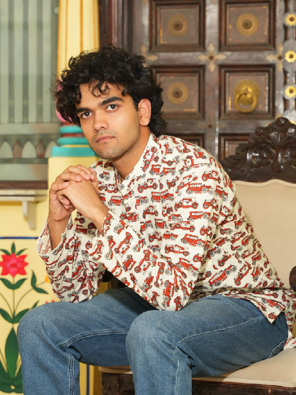 Vintage Wheels Cotton Kurta – Red Truck Print