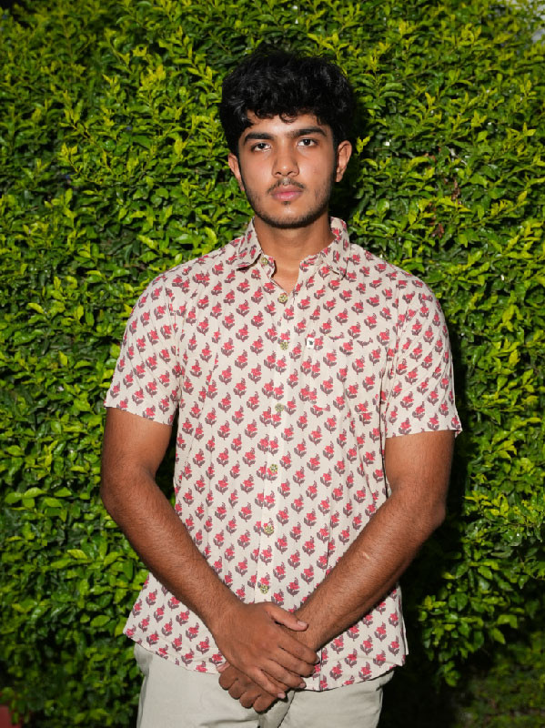 Men's Short Sleeve Floral Printed Cotton Shirt – Off White & Red