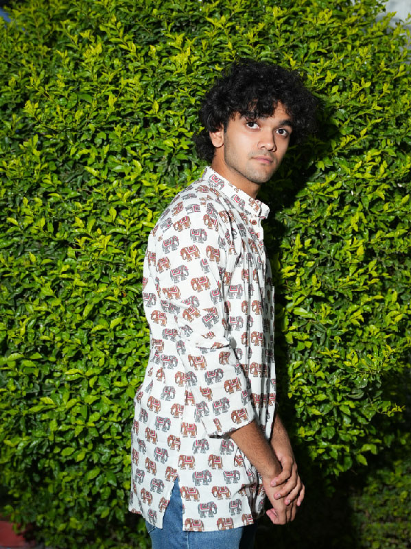 Men’s Cream Ethnic Cotton Kurta with Maroon Elephant Print