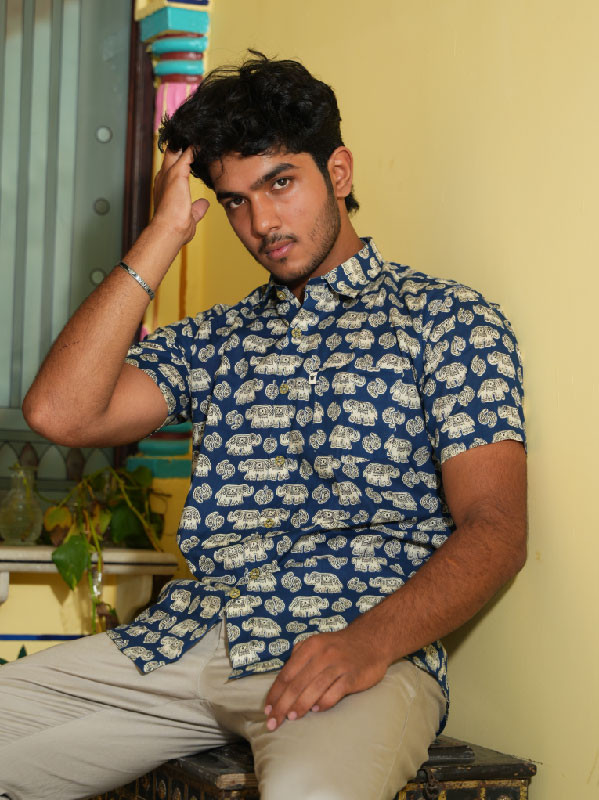 Elephant Vibe Printed Shirt – Blue Heritage Style