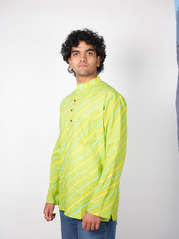 Men’s Vibrant Green Handblock Cotton Kurta