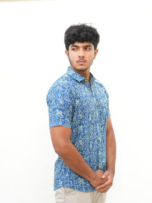 Indigo Folk Tale Half Sleeve Printed Shirt