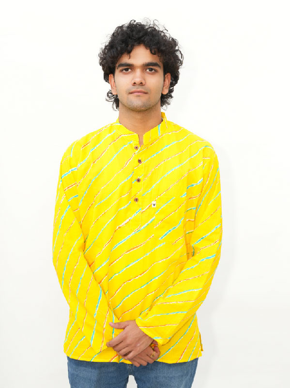 Men’s Vibrant Yellow Handblock Cotton Kurta